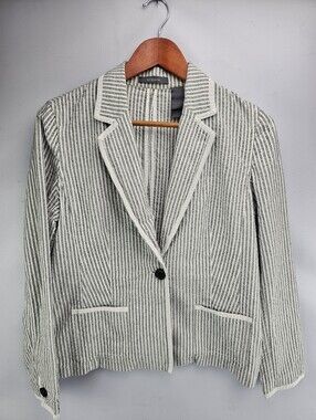 Liz Claiborne Striped Cotton Seersucker Lightweight Blazer Women's Size 12